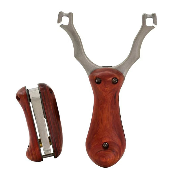 Tirachinas Profesional Plegable de Acero Inoxidable con Mango de Madera – Ultra Portátil para Caza y Supervivencia [PREMIUM VIP]