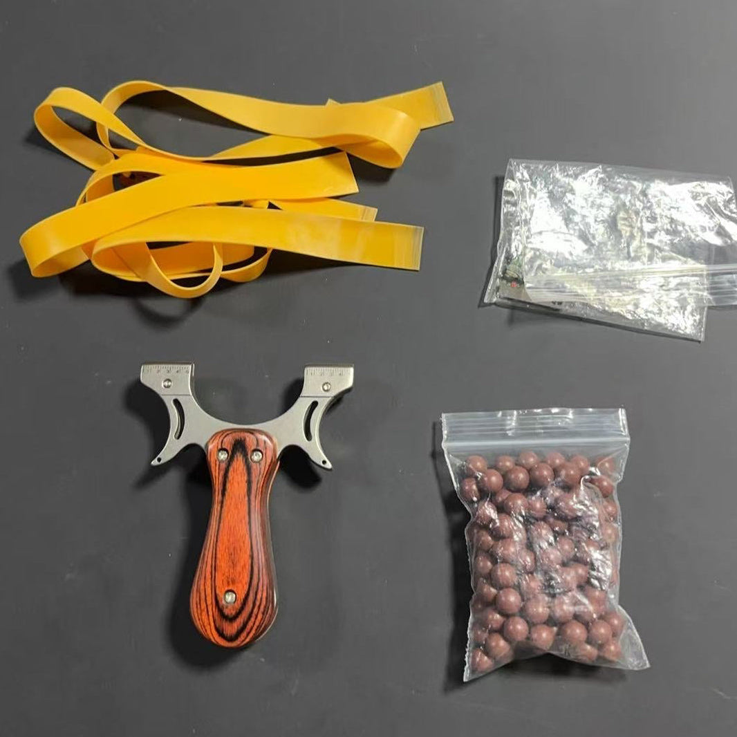Tirachinas profesional con mango de madera para caza con objetivo especial y 3 bandas + 100g de bolas de barro de 9mm - vista 2