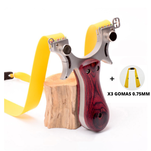 Tirachinas profesional con mango de madera para caza con 3 gomas adicionales