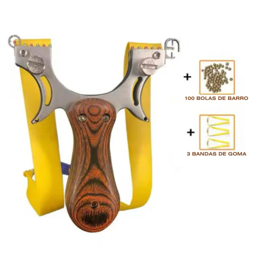 Tirachinas profesional con mango de madera para caza con objetivo especial y 3 bandas + 100g de bolas de barro de 9mm