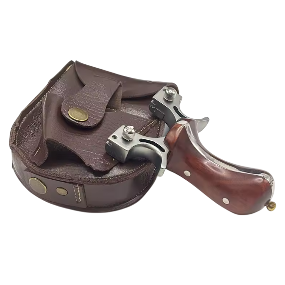 TIRACHINAS PROFESIONAL CON CABEZA DE ARCO DE ACERO INOXIDABLE Y MANGO DE MADERA + REPUESTOS + ESTUCHE ARTESANO [HECHO A MANO]