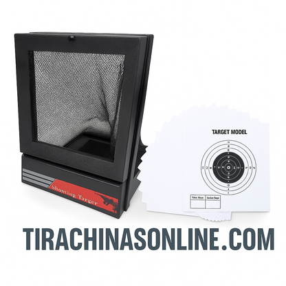 Caja de objetivos para tirachinas incluye red + 20 dianas y blanco metálico profesional