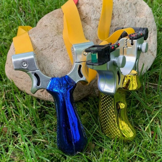 Tirachinas profesional ergonómico con puntero láser con mango azul - vista 2