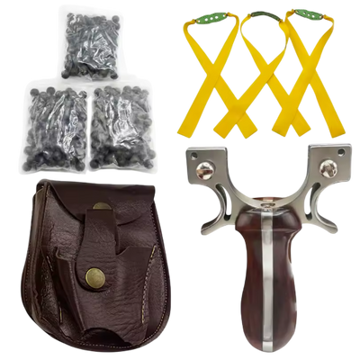 TIRACHINAS PROFESIONAL CON CABEZA DE ARCO DE ACERO INOXIDABLE Y MANGO DE MADERA + REPUESTOS + ESTUCHE ARTESANO [HECHO A MANO]