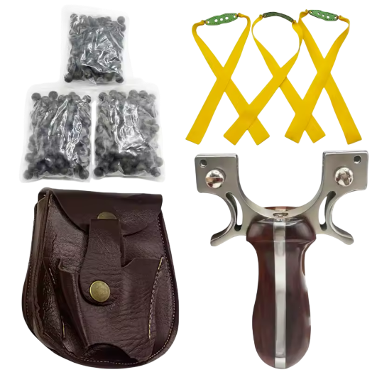 TIRACHINAS PROFESIONAL CON CABEZA DE ARCO DE ACERO INOXIDABLE Y MANGO DE MADERA + REPUESTOS + ESTUCHE ARTESANO [HECHO A MANO]