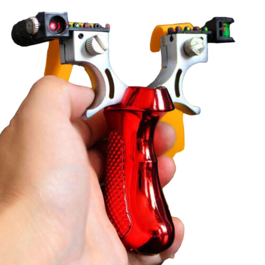 Tirachinas profesional ergonómico con puntero láser con mango de color rojo - vista 2